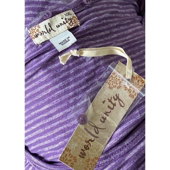 WORLD UNITY Womens Size XXL Short Sleeve Ruched Purple Striped T Tee Shirt NWT - Picture 8 of 8